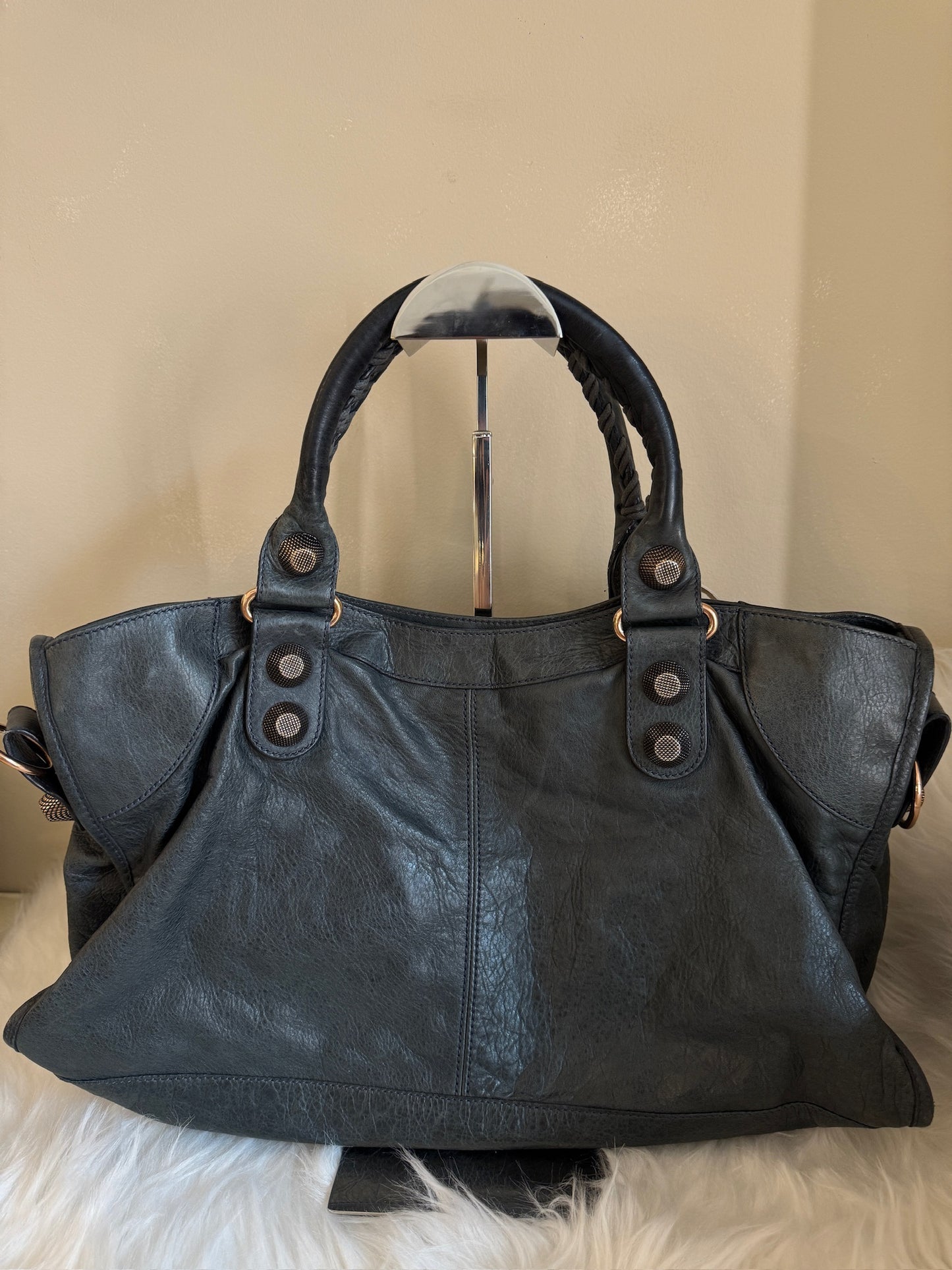 Balenciaga East West City Dark Grey Distressed Leather Handbag