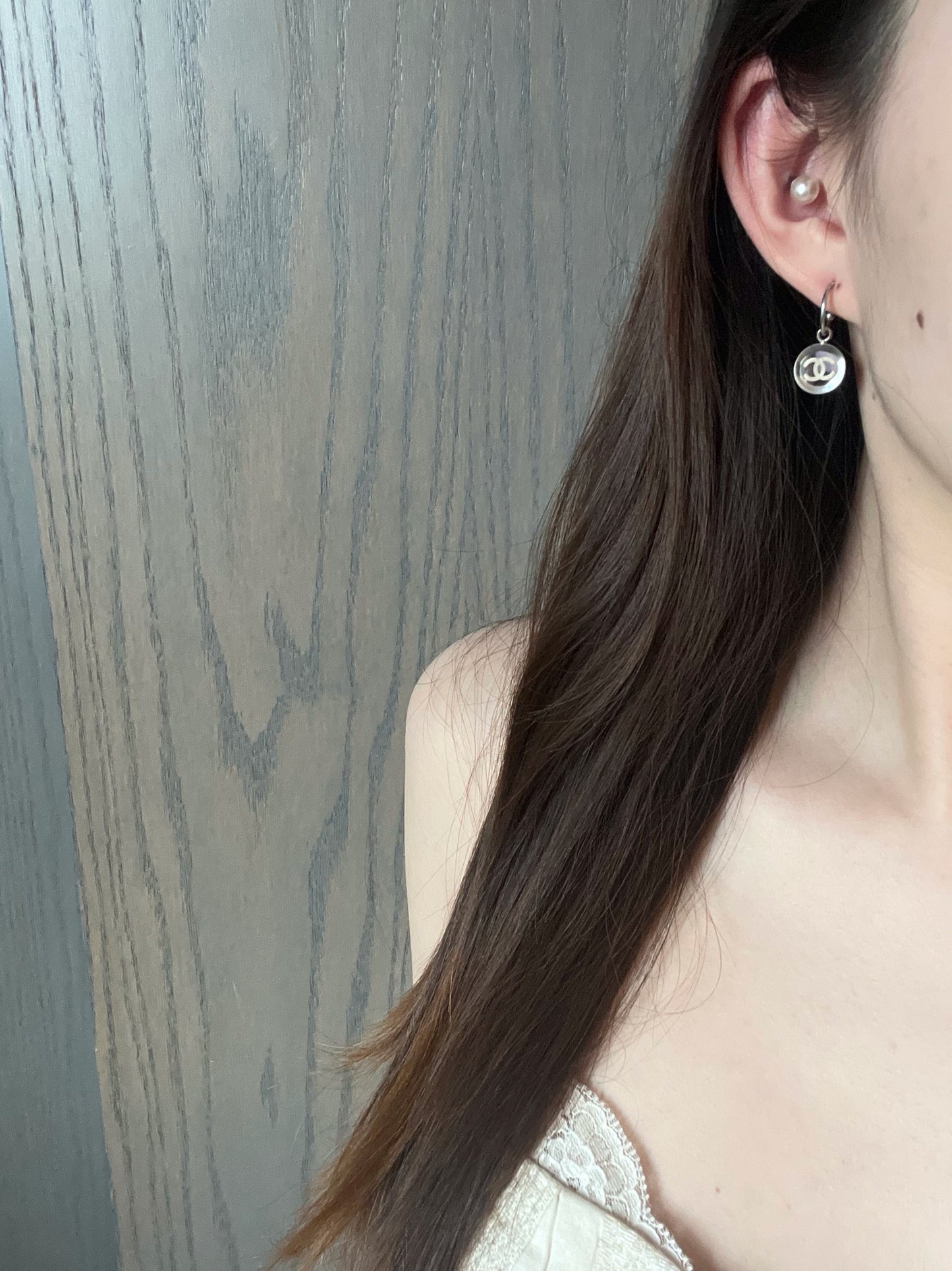 Chanel 2003 CC Disc Drop Earrings – Silver Tone
