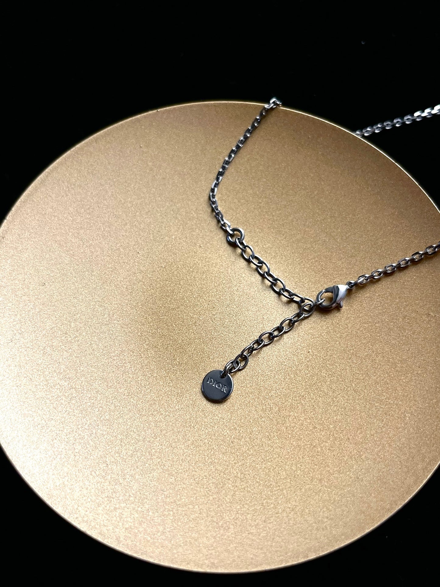 Dior Vintage Silver-Tone CD Crystal Circle Necklace