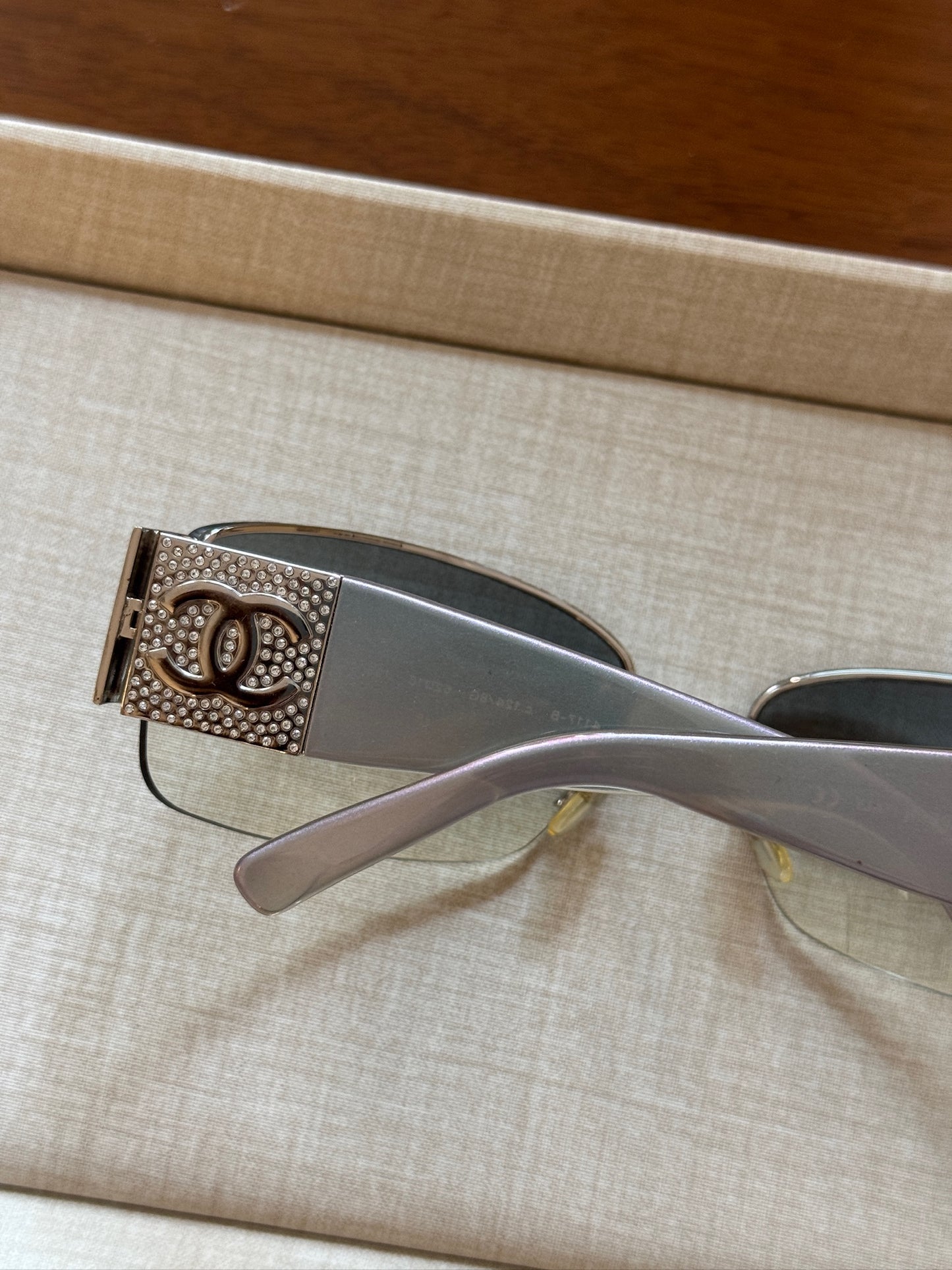 Chanel Crystal CC Silver Shield Sunglasses
