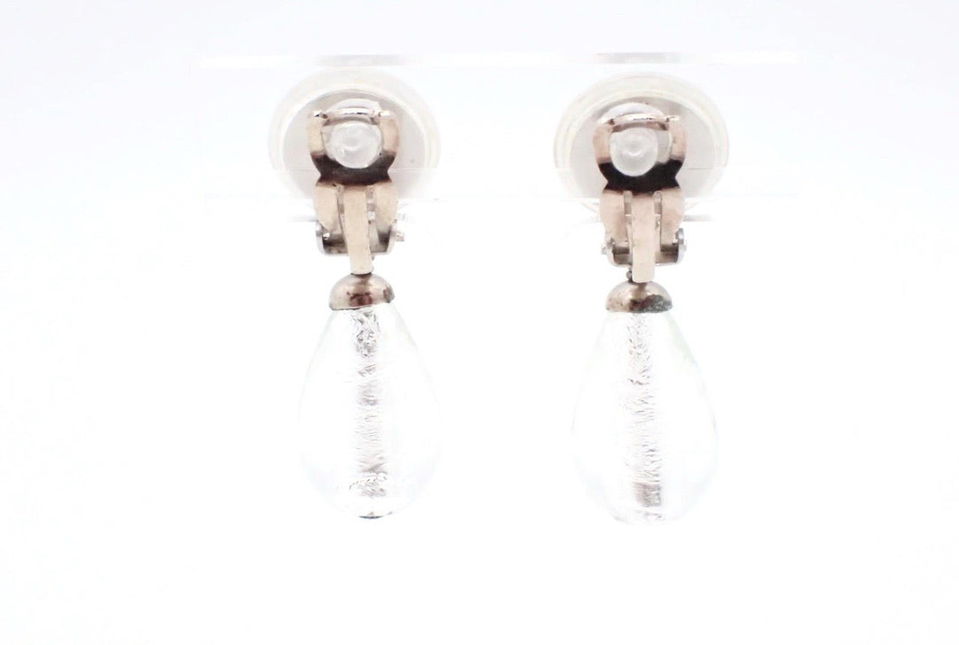 Chanel 1999 Rare CC Glass Drop Earrings (Silver Tone)