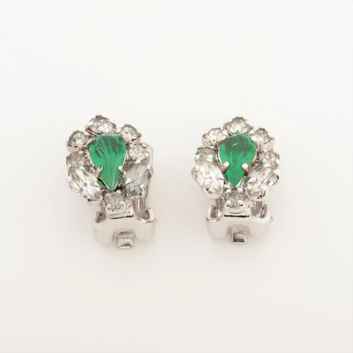 Vintage Dior Jade-Heart Crystal Clip-On Earrings