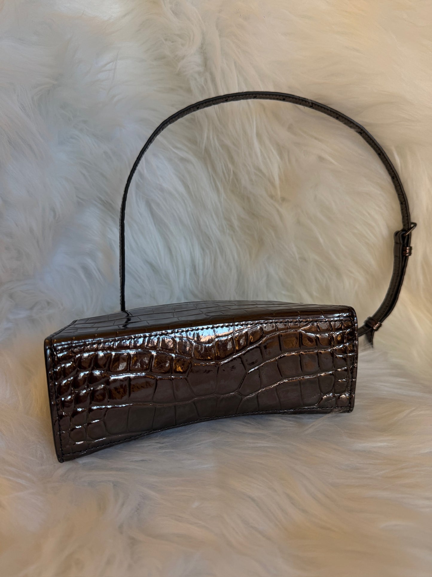 Balenciaga Hourglass XS Croc-Embossed Patent Leather Top Handle Bag