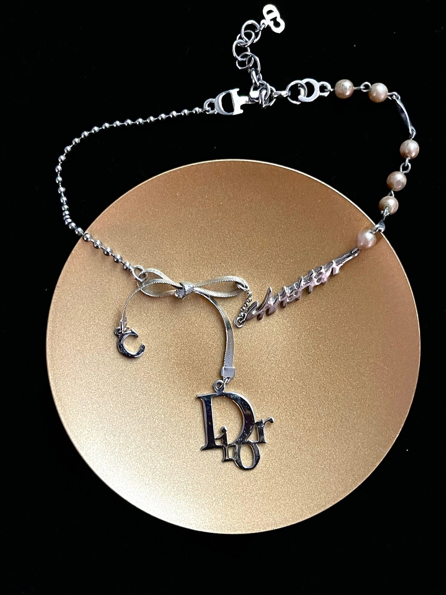 Dior Vintage Silver-Tone Bow & Pearl Choker Necklace