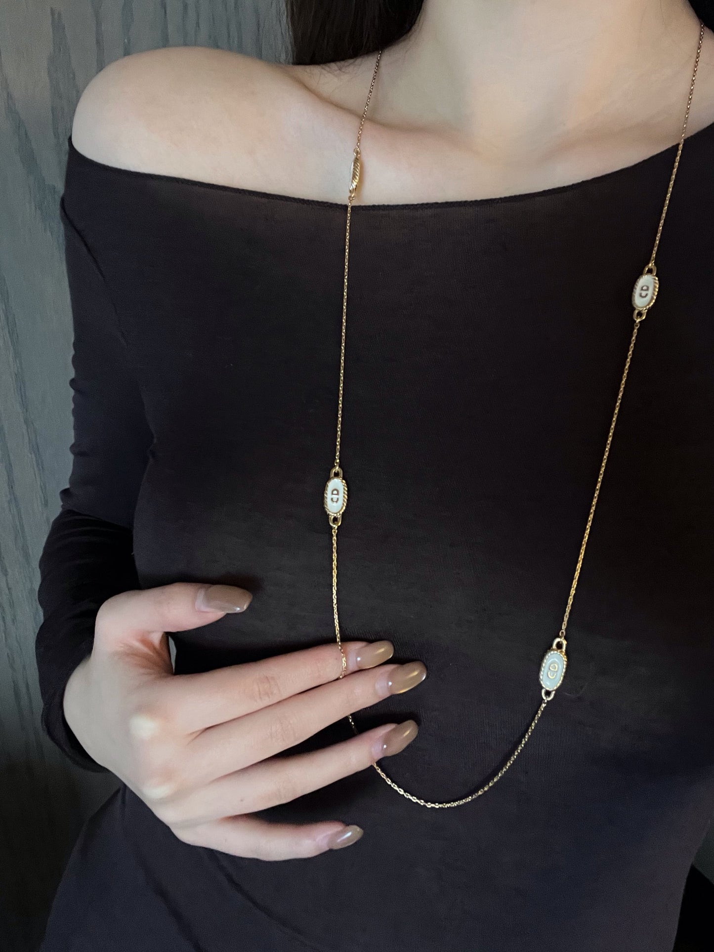 Vintage Dior c.1990 Platinum-Tone Enamel CD Rope Chain Necklace