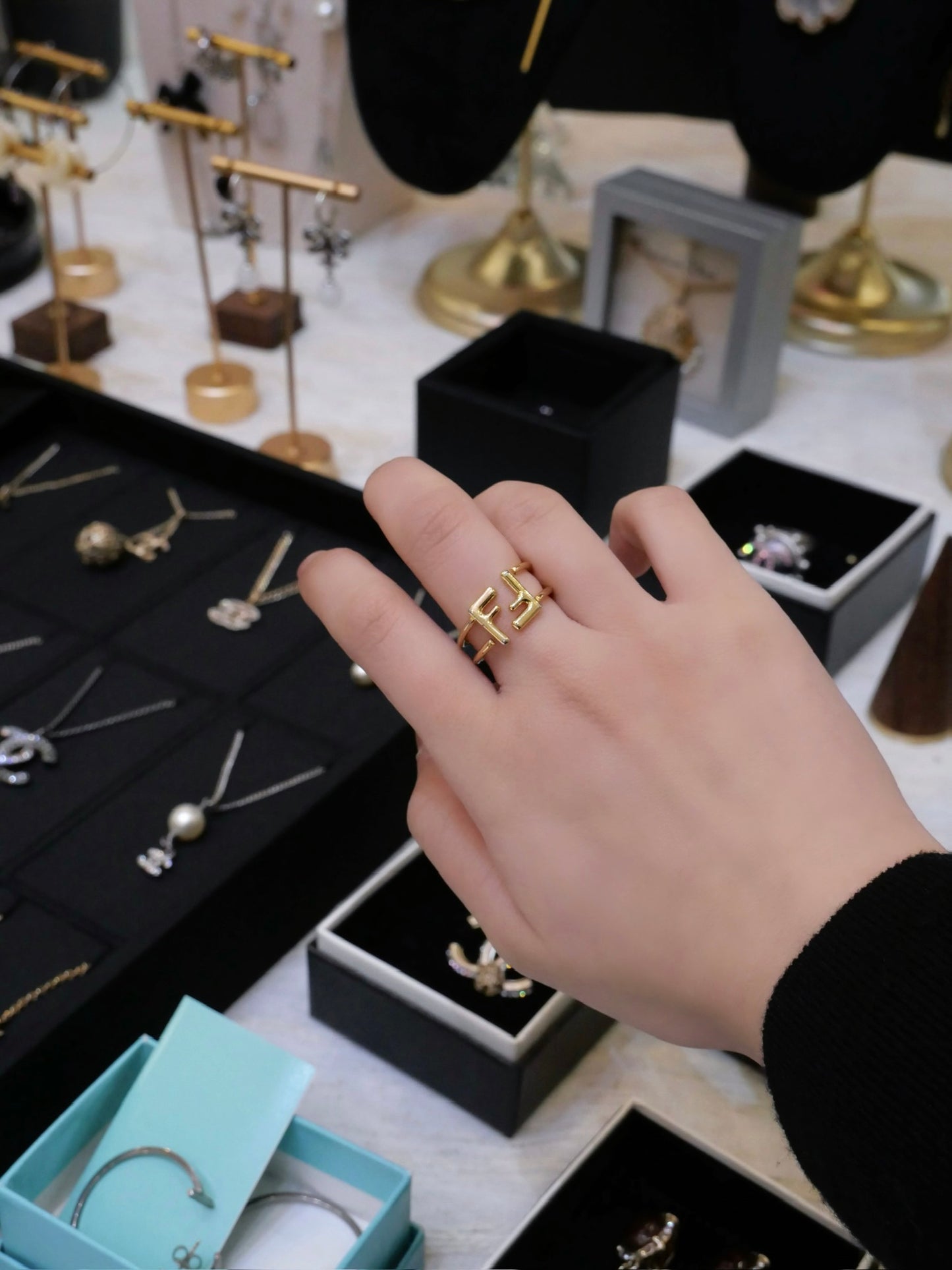 Fendi FF Gold-Tone Adjustable Ring Set