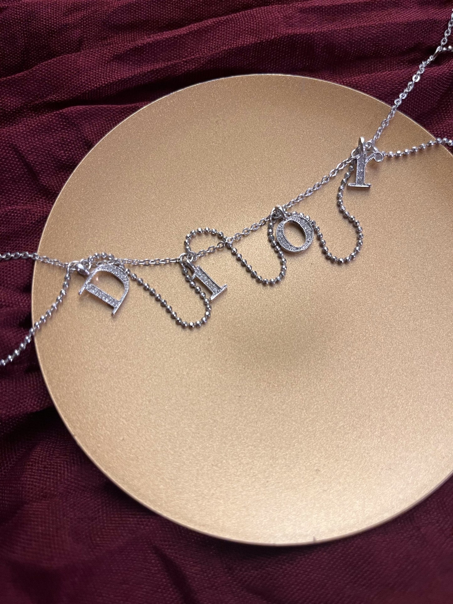 Dior Vintage Silver-Tone Crystal Letter Charm Choker