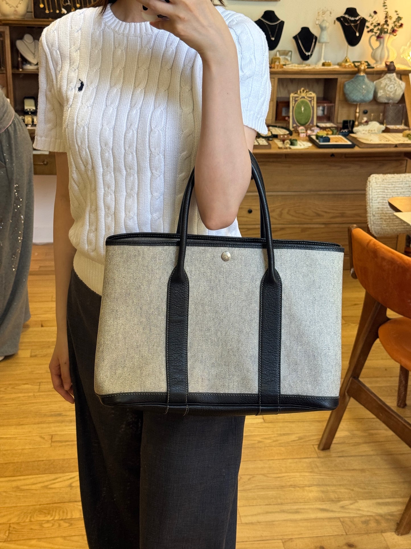Hermes Toile Negonda Garden Party 36 MM Tote Black Ecru