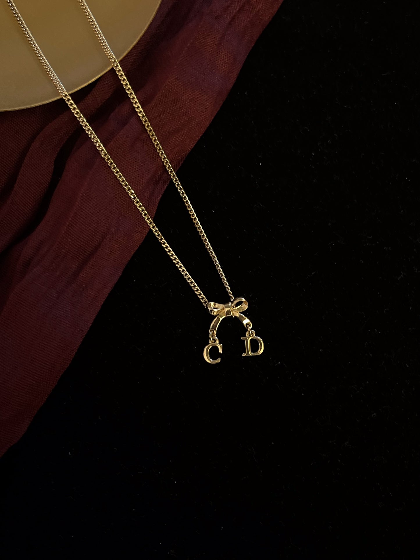 Dior Gold Bow Pendant Necklace with CD Charms