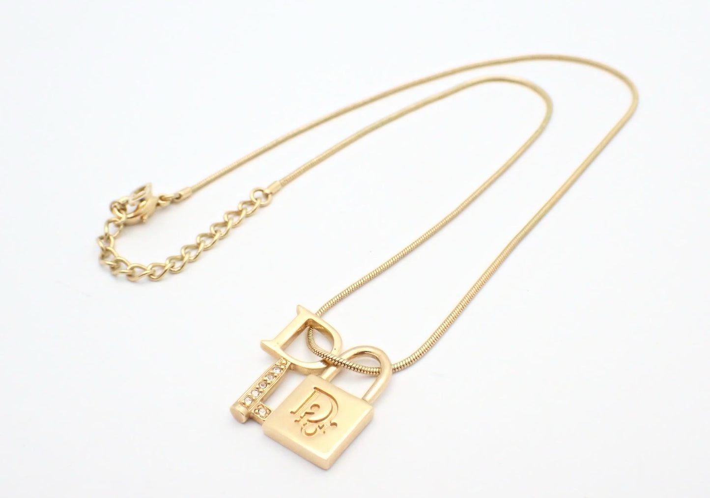 Vintage Dior Full Rhinestone Lock CD Necklace
