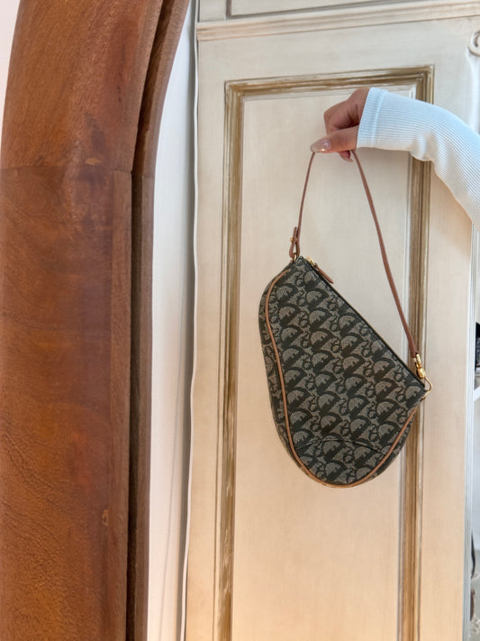 Dior Vintage Oblique Mini Canvas Saddle Shoulder Bag