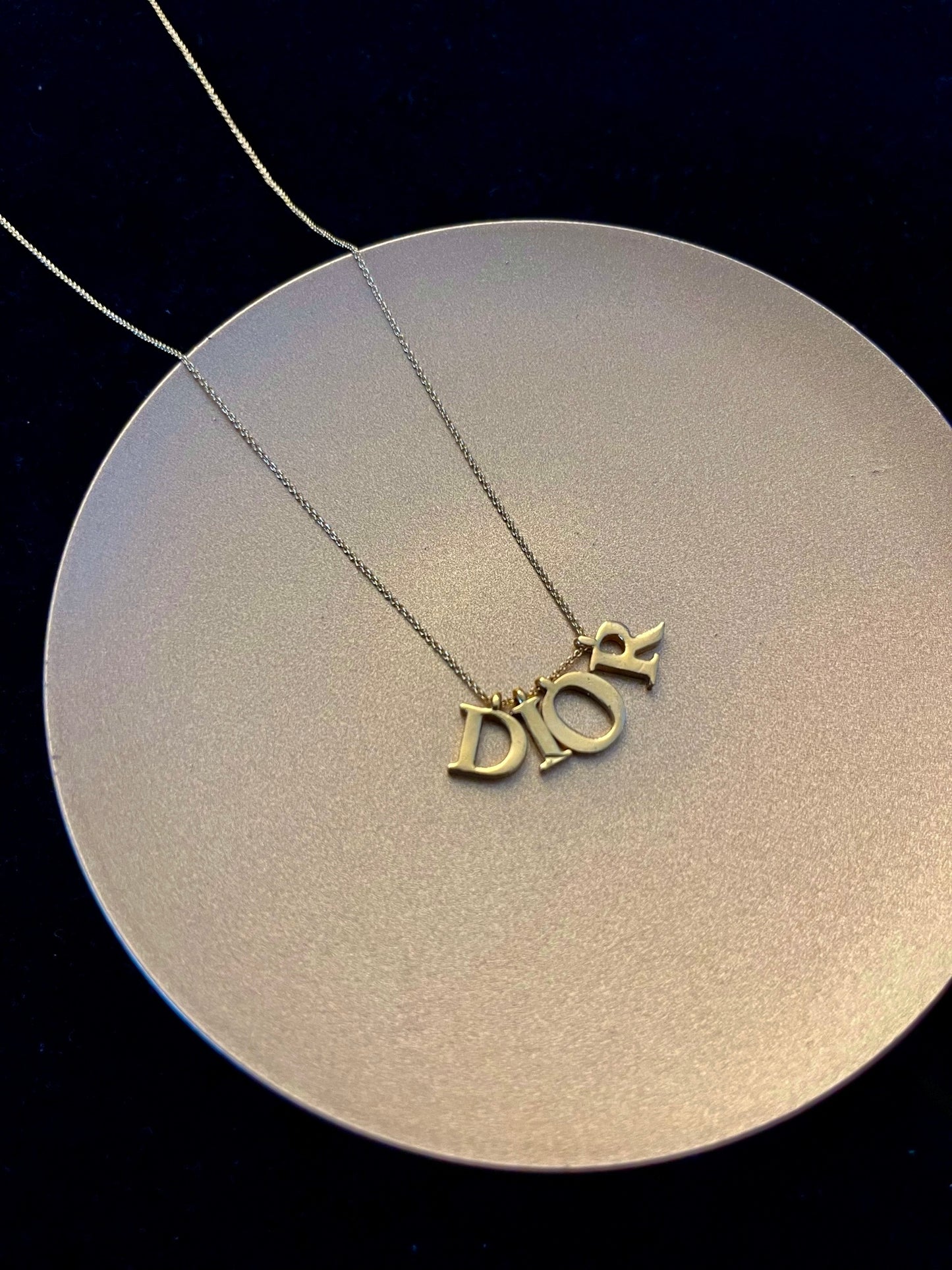 Vintage Dior Logo Letter Necklace – Gold Tone