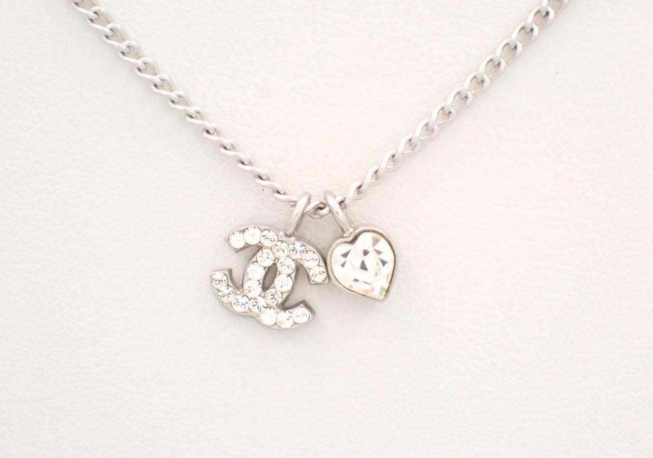 Chanel 2005 Silver Heart CC Choker Necklace