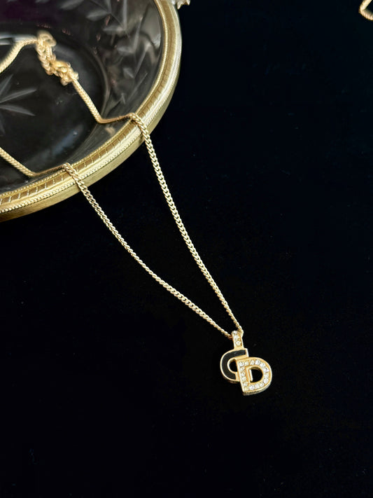 Dior Vintage Black & Gold Crystal “CD” Pendant Necklace