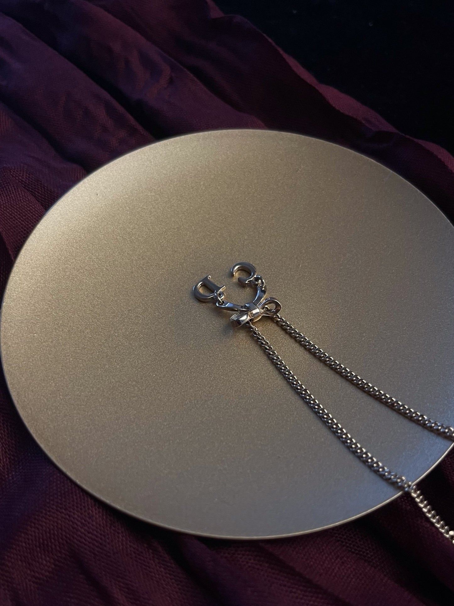 Dior Gold Bow Pendant Necklace with CD Charms