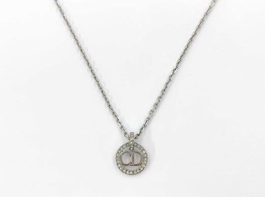 Dior Vintage Silver-Tone CD Crystal Circle Necklace