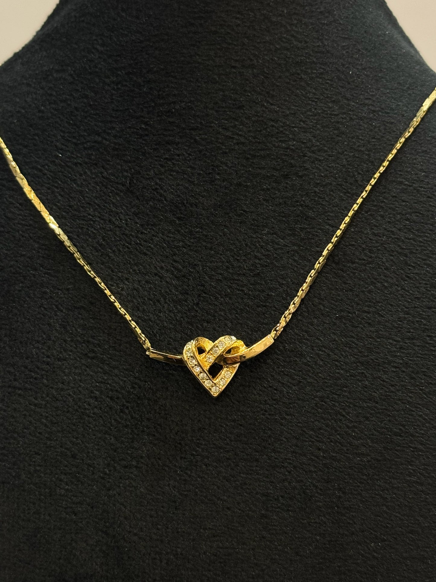 Vintage Dior Crystal Heart Gold-Tone Necklace