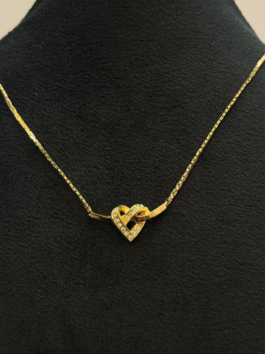 Vintage Dior Crystal Heart Gold-Tone Necklace