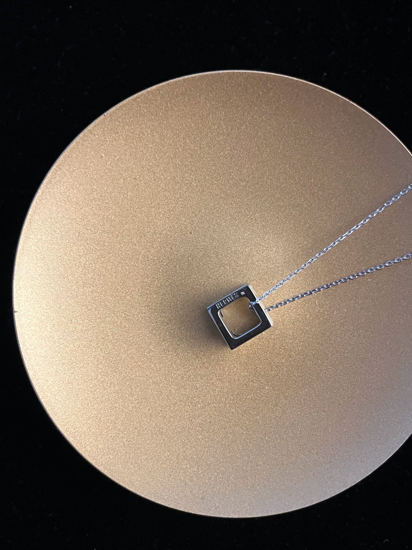Hermès H Cube Pendant Necklace – White & Silver Tone