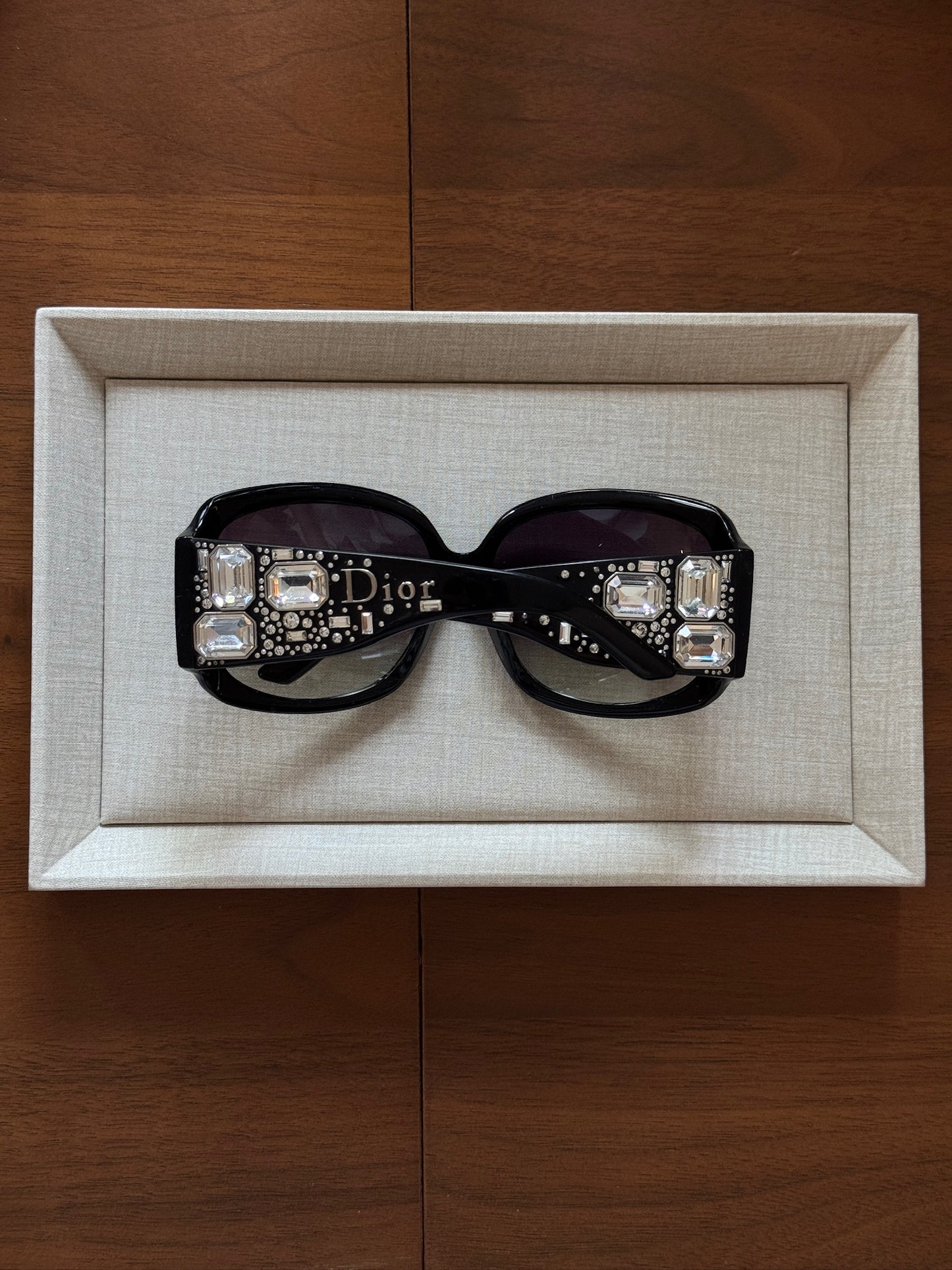 Dior Rimless Crystal Temple Black Sunglasses