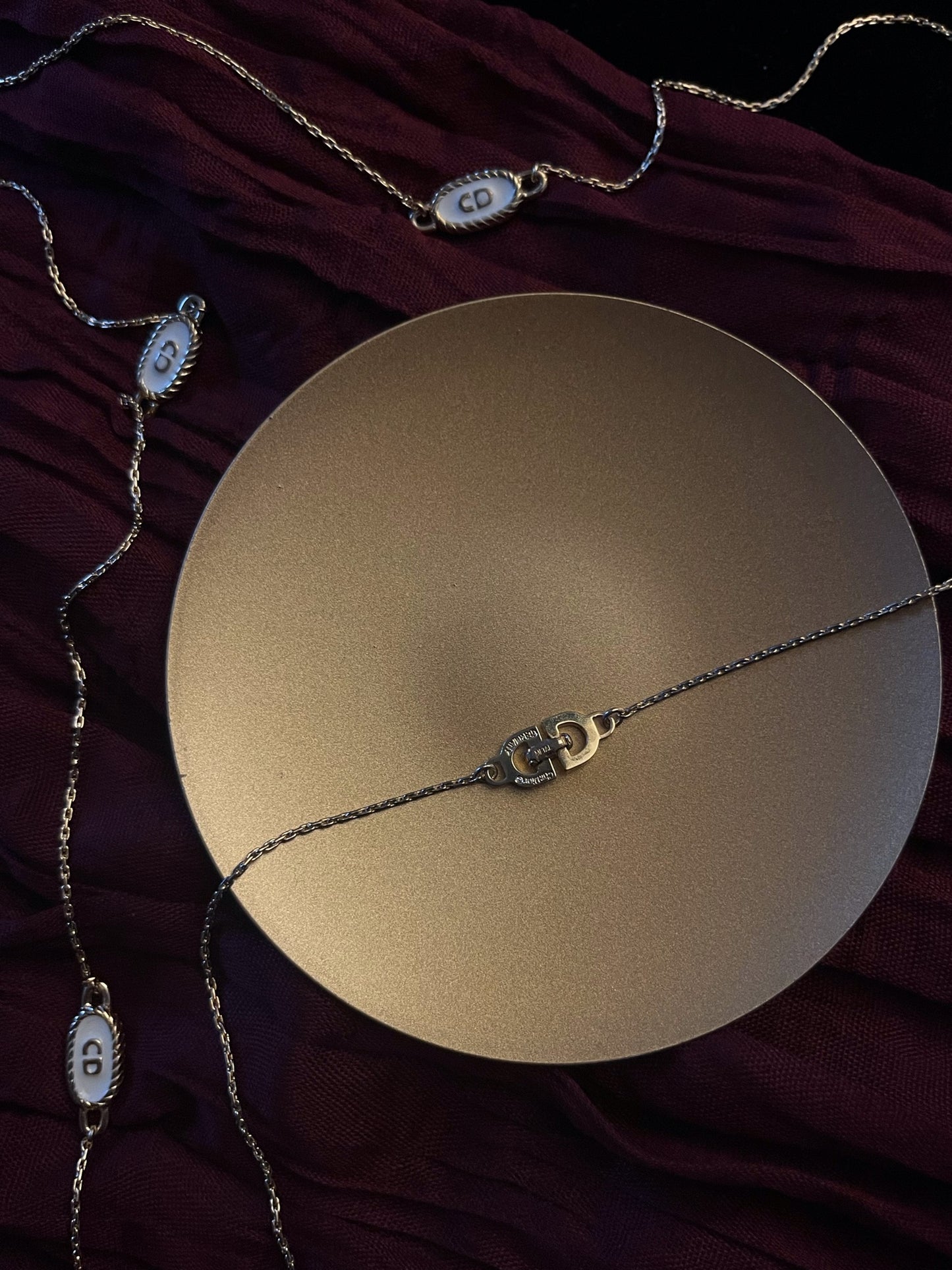 Vintage Dior c.1990 Platinum-Tone Enamel CD Rope Chain Necklace