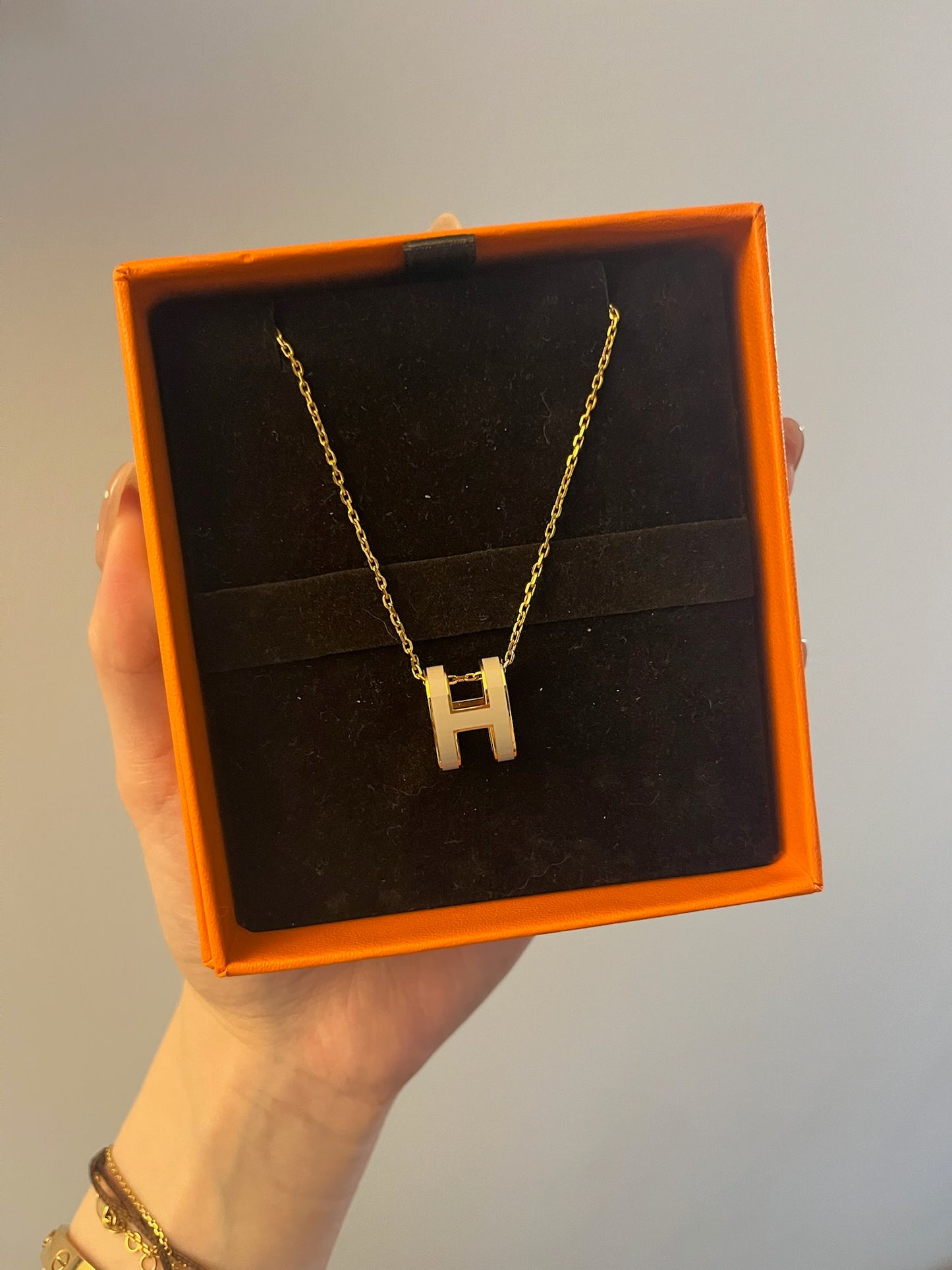 Hermès Pop H Necklace in White Enamel with Gold-Plated Finish