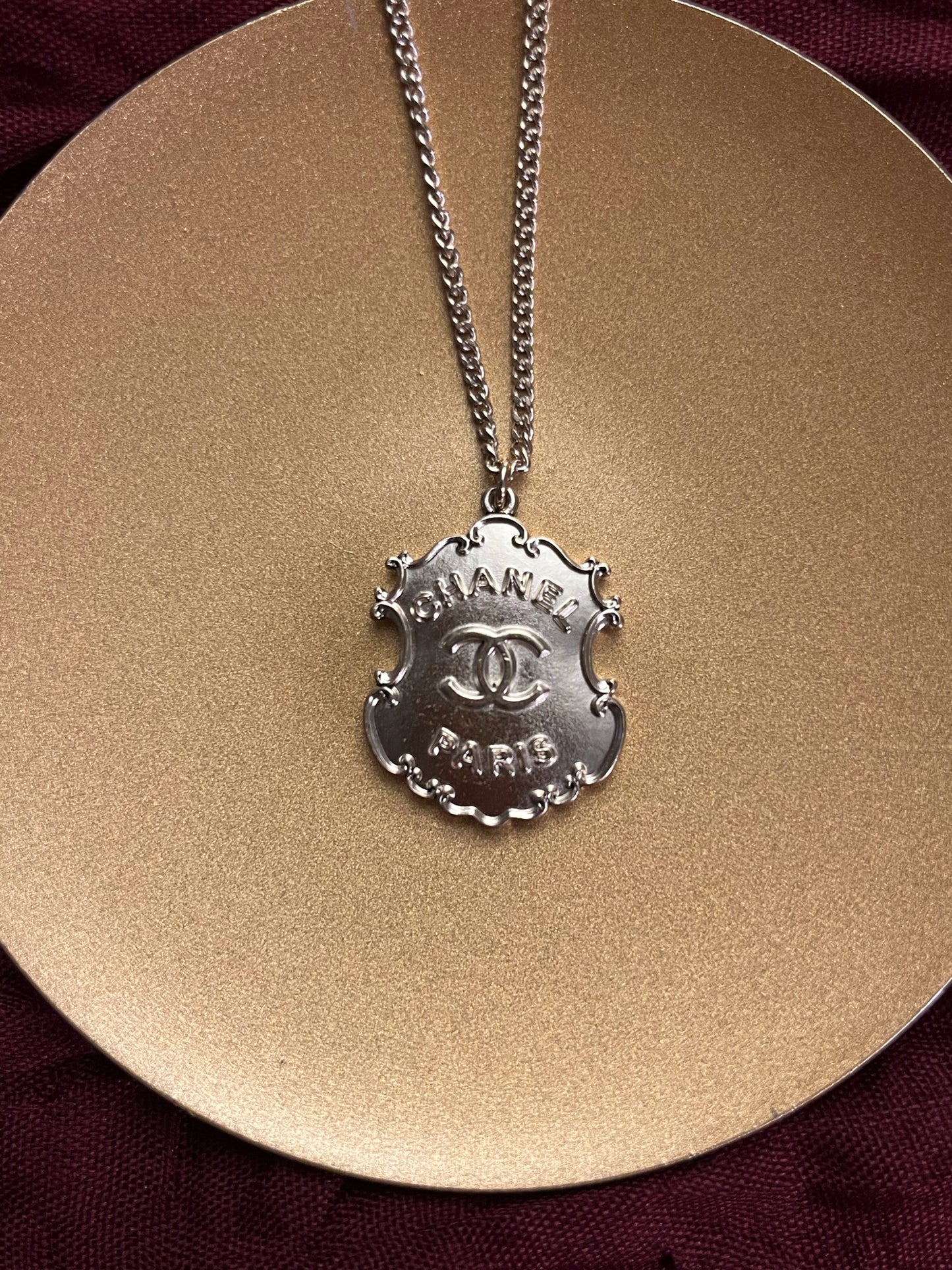 Chanel 2014 Vintage Silver-Tone CC Paris Dallas Medallion Necklace