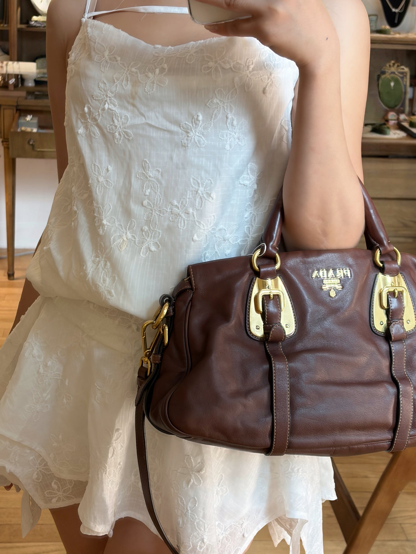 Prada Leather Top Handle Satchel – Dark Brown