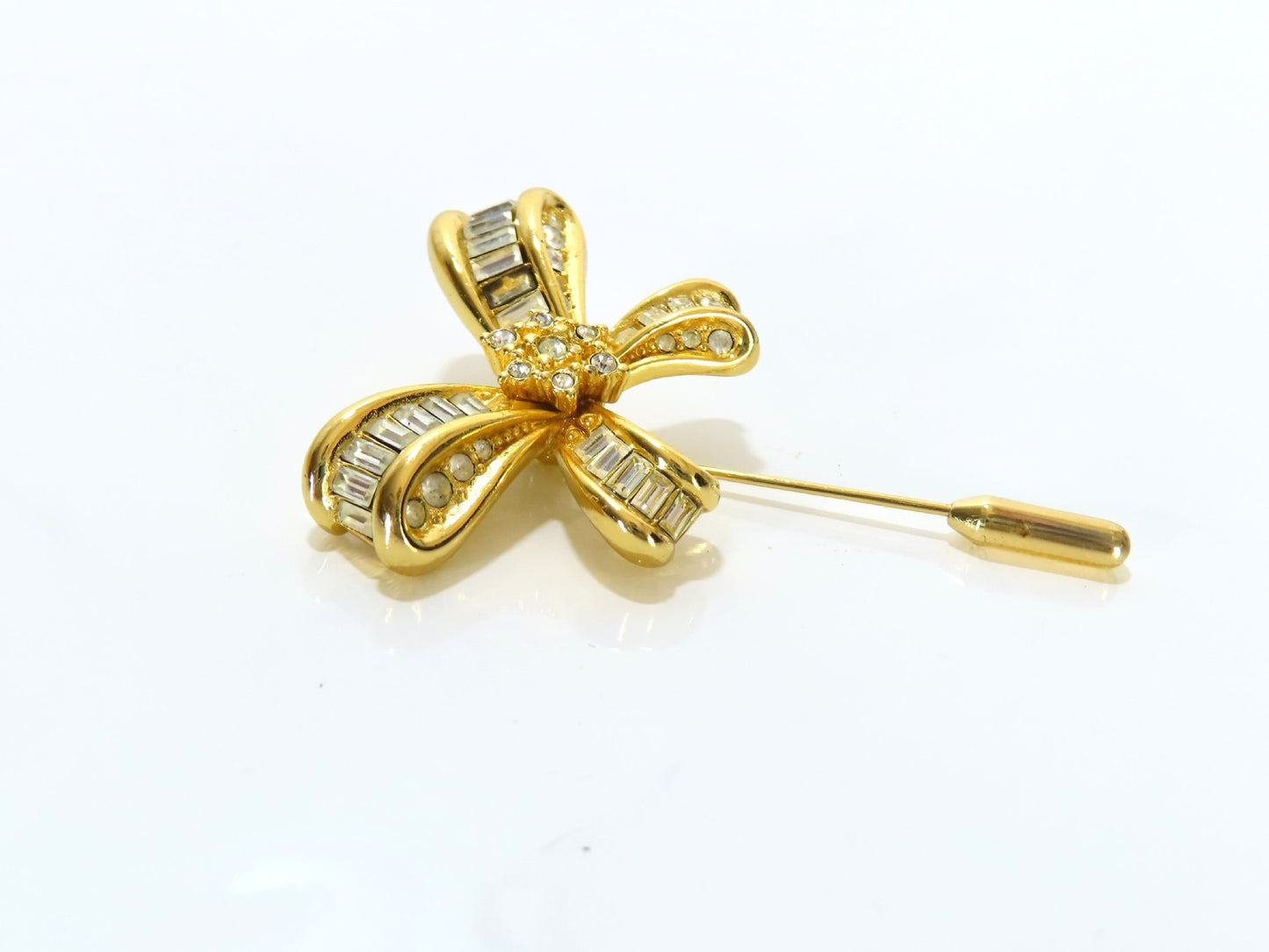 Vintage Dior Gold Crystal Bow Brooch