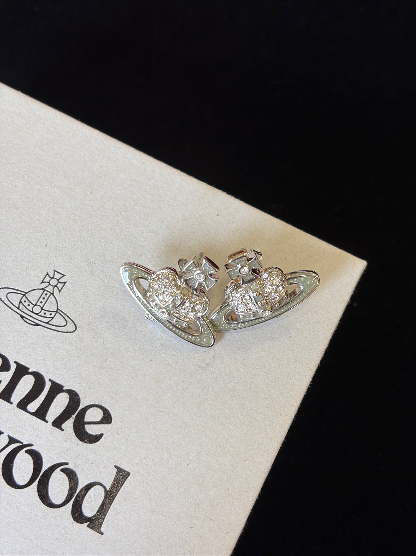 Vivienne Westwood Crystal Orb Stud Earrings – Silver Tone