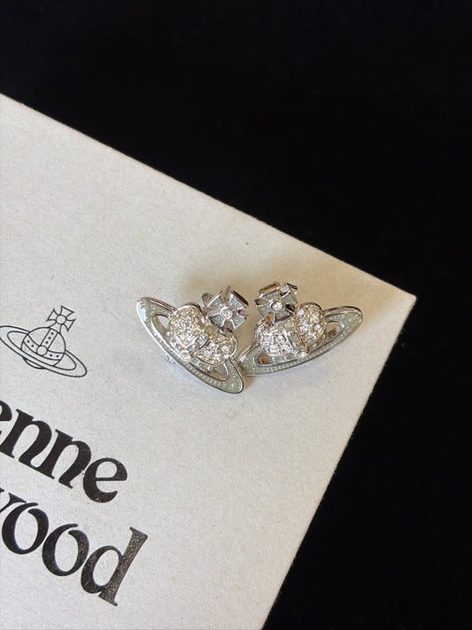 Vivienne Westwood Crystal Orb Stud Earrings – Silver Tone