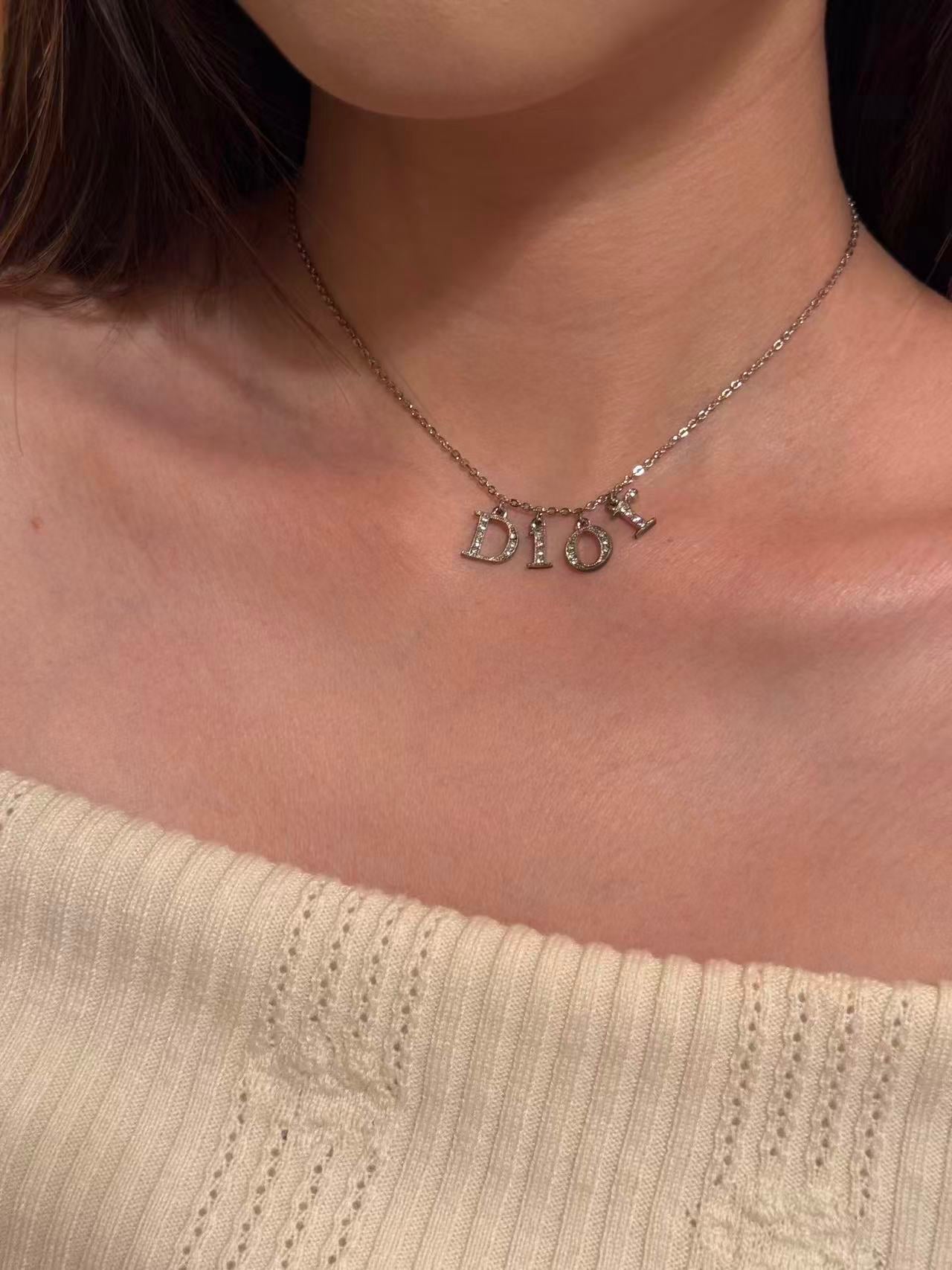 Dior 2000s Silver Crystal Logo Choker