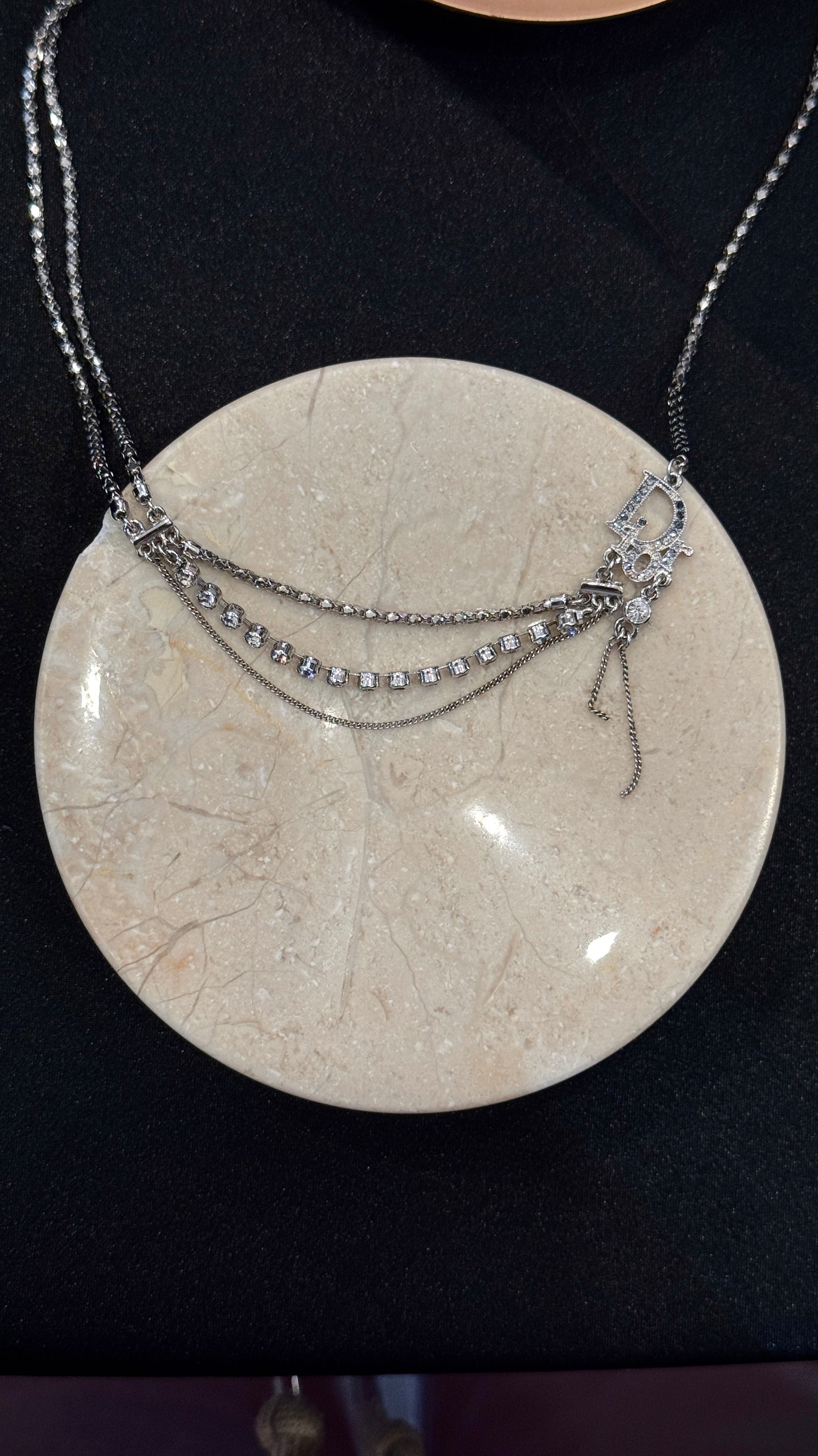 Dior Vintage 2010s Draped Crystal CD Statement Necklace