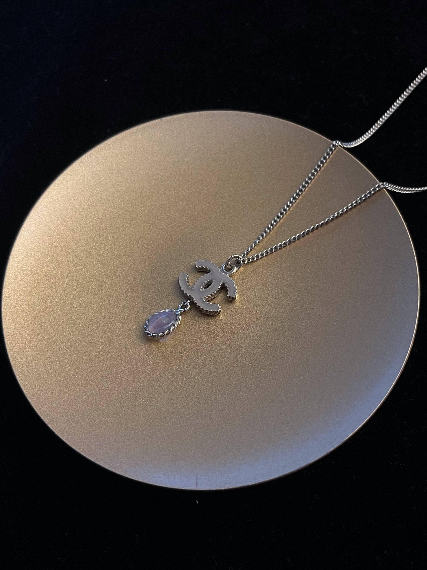 Chanel 2012 Gold CC Logo Pink Crystal Drop Necklace