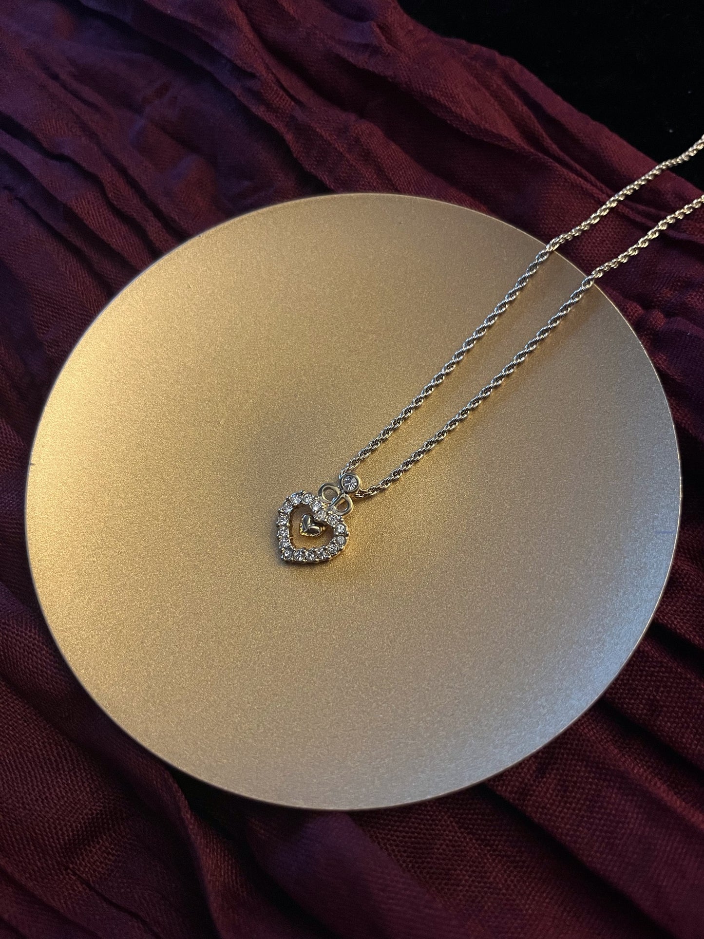Vintage Dior Gold-Tone Openwork CD Heart Rhinestone Necklace