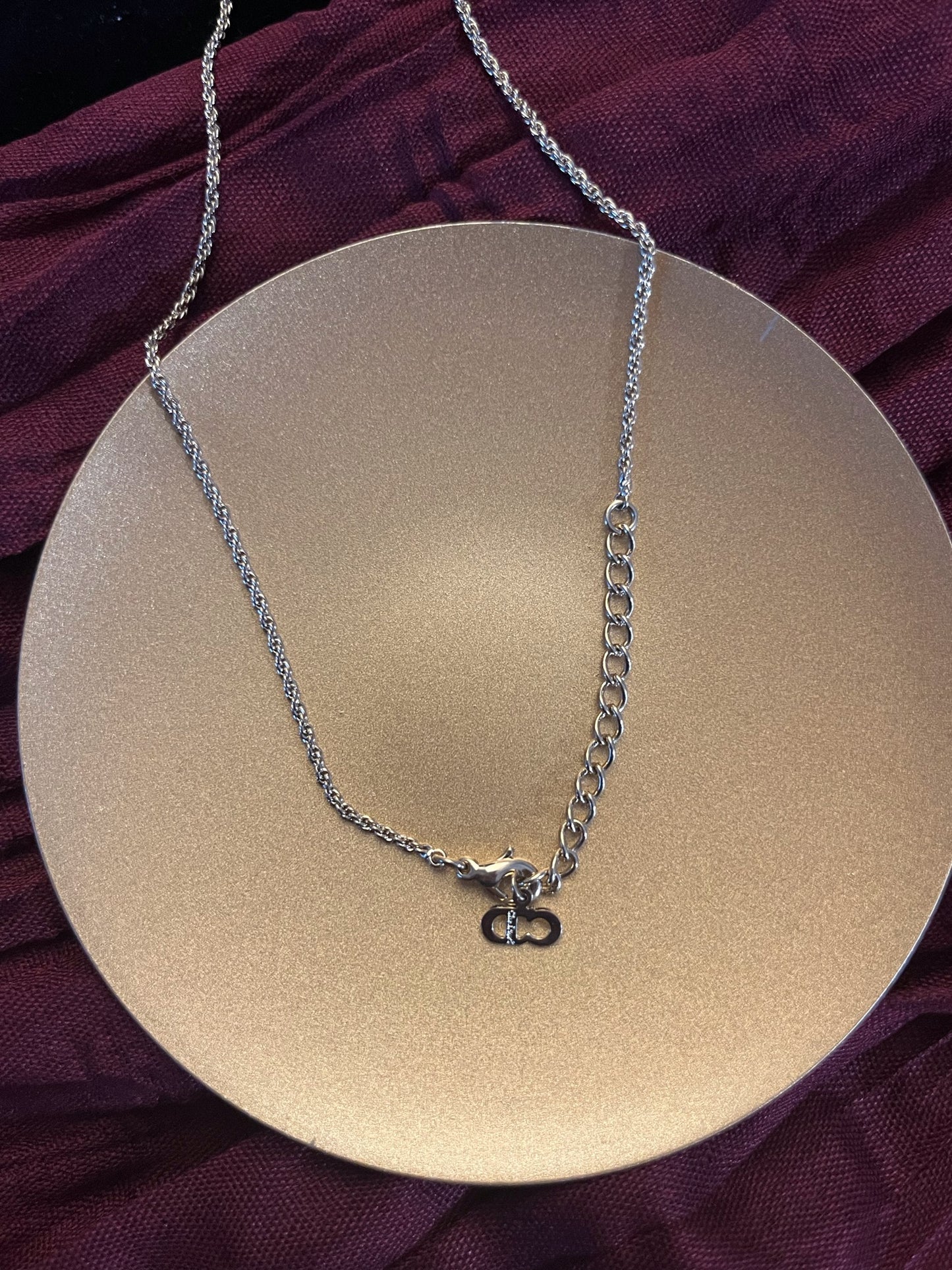 Vintage Dior Gold-Tone Openwork CD Heart Rhinestone Necklace