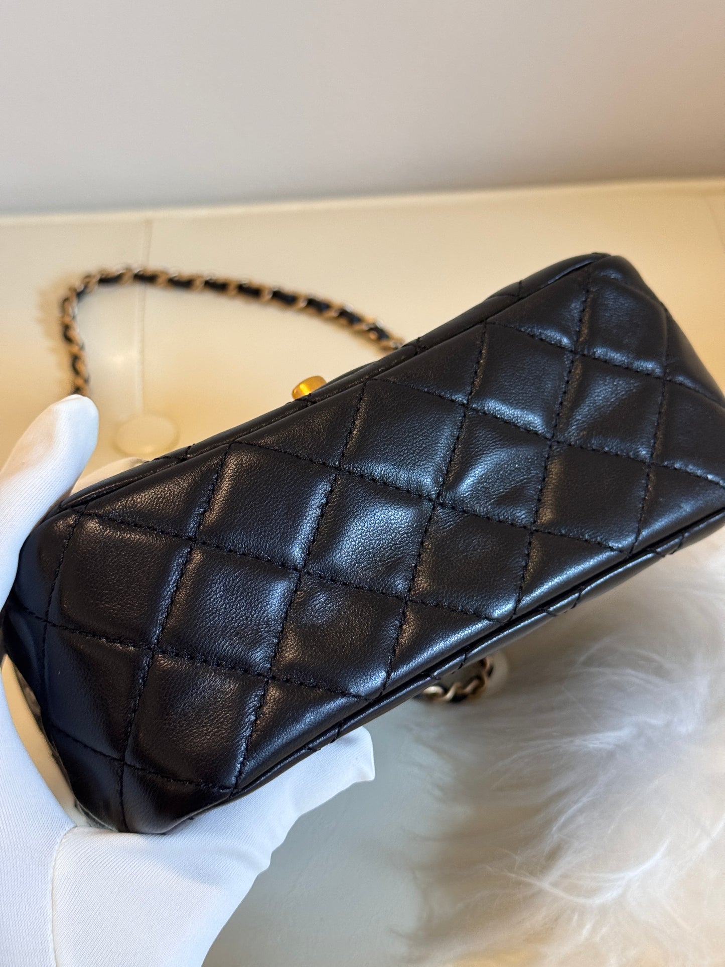 Chanel Black Lambskin Gold Chain Mini Flap