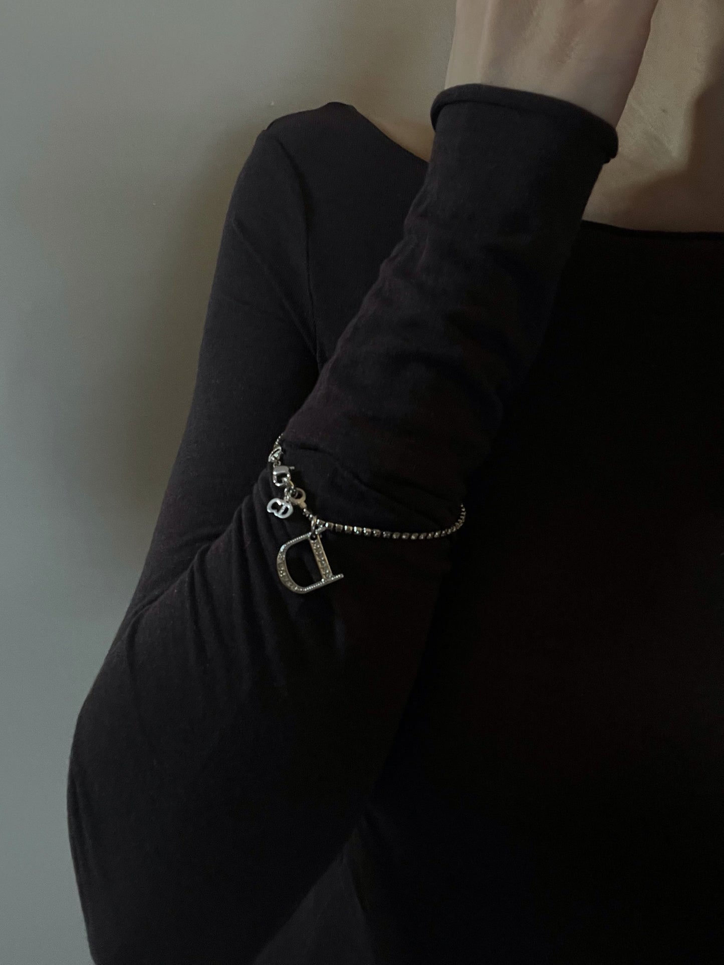 Vintage Dior Silver-Tone Pavé “D” Logo Bracelet