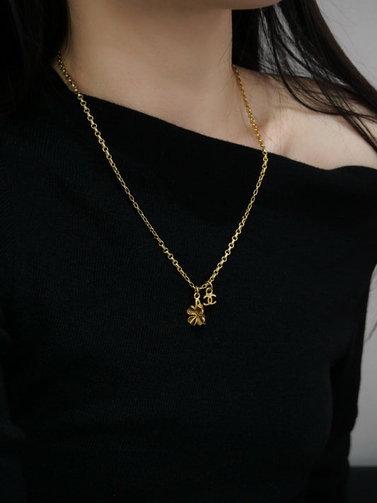 Chanel 2001 Mini Clover 24K Gold-Plated Necklace