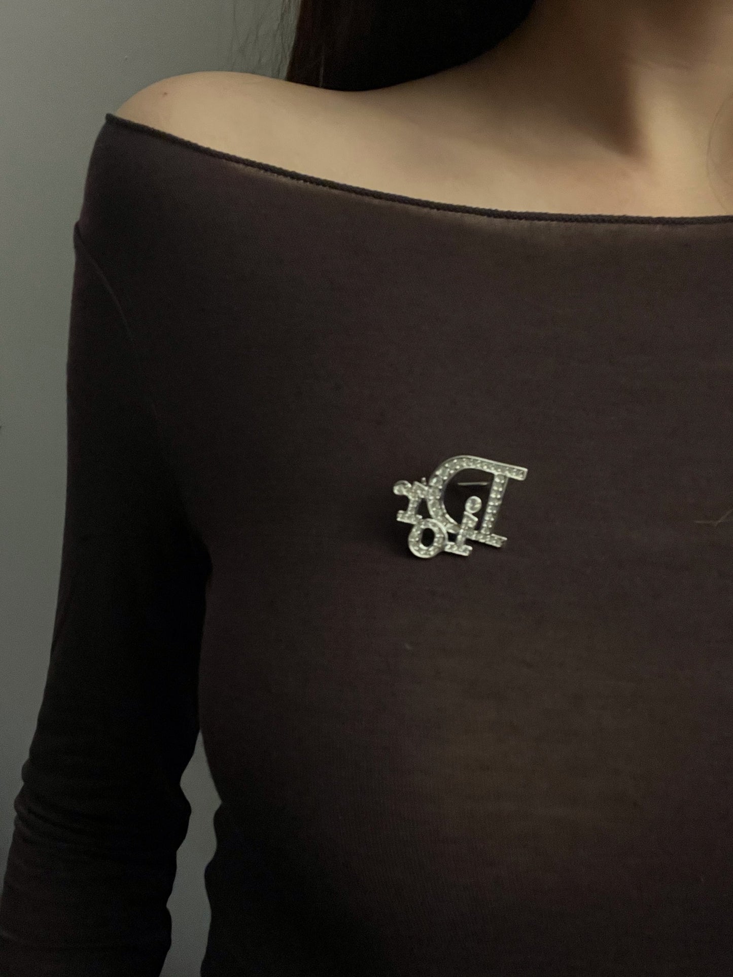 Vintage Dior Silver Crystal Logo Brooch