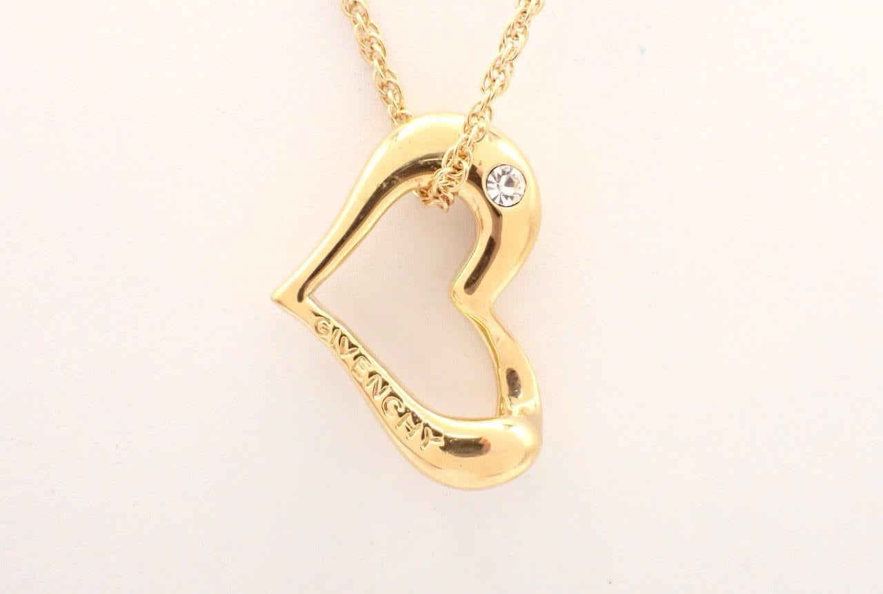 Vintage 1980s Givenchy Gold-Plated Diamond Heart Necklace
