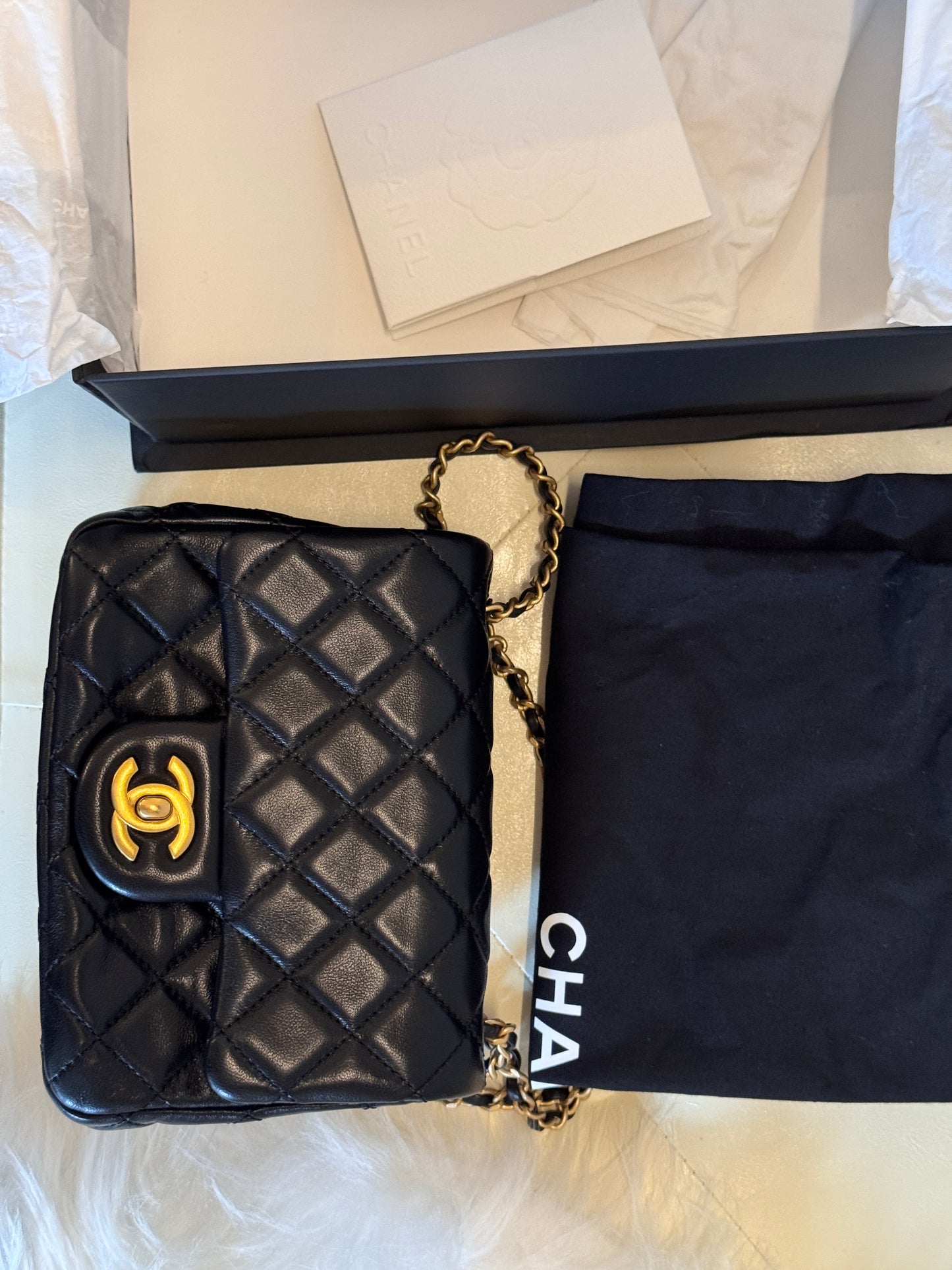 Chanel Black Lambskin Gold Chain Mini Flap