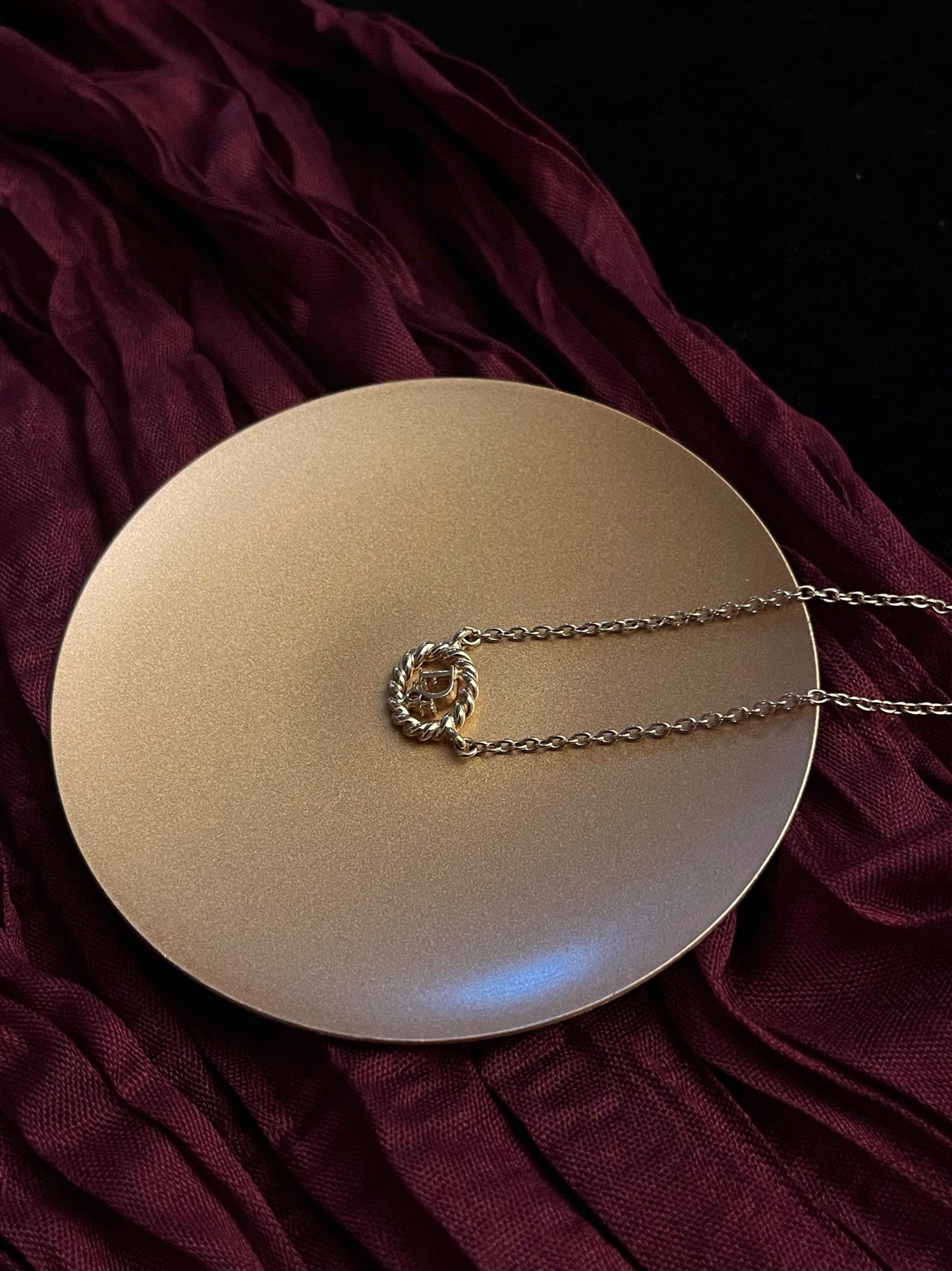 Vintage Dior Gold Rope-Frame Logo Pendant Necklace