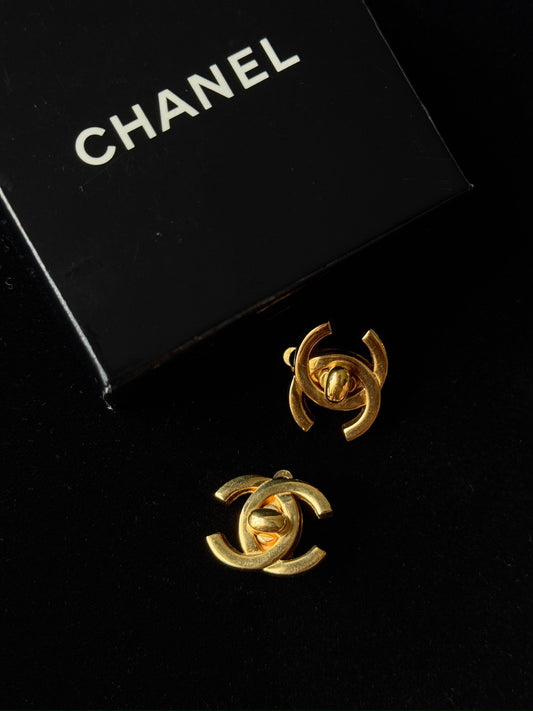 Chanel 1995 Vintage Gold-Plated CC Stud Earrings