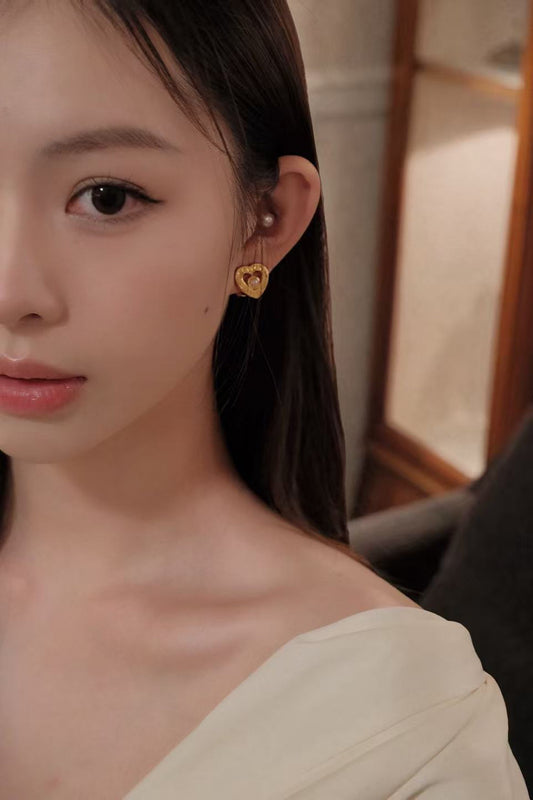 Celine Vintage Heart Pearl Ear Clips