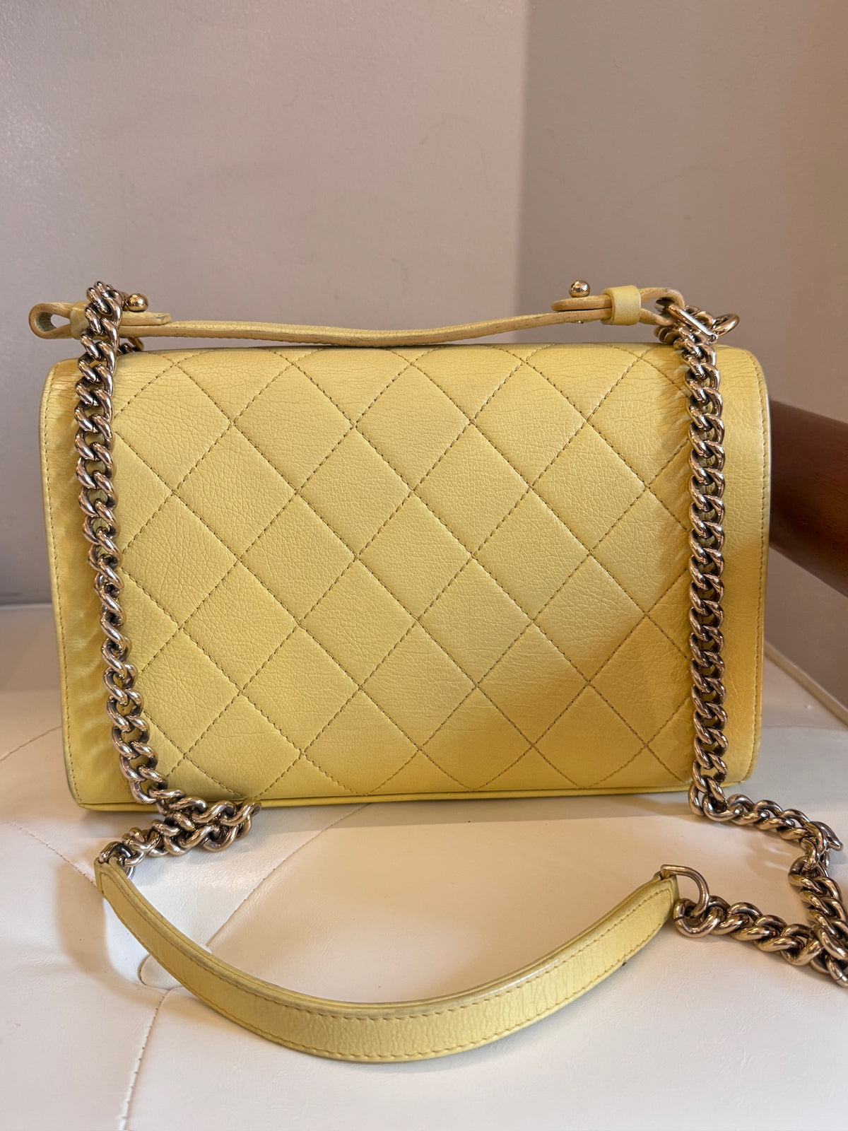 Chanel Yellow Quilted Leather Chain Shoulder Bag