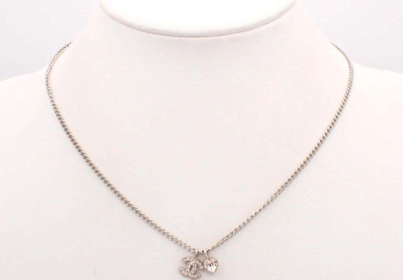 Chanel 2006 Crystal CC & Heart Charm Necklace