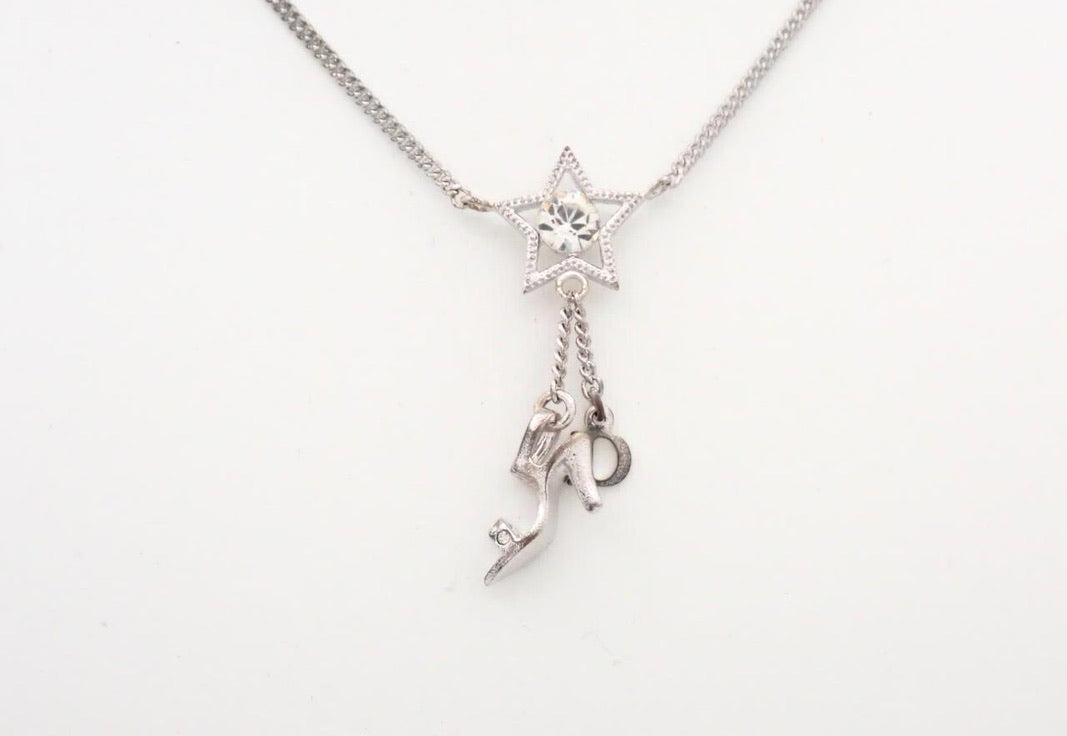 Dior Crystal Star Charm Necklace – Silver-Tone