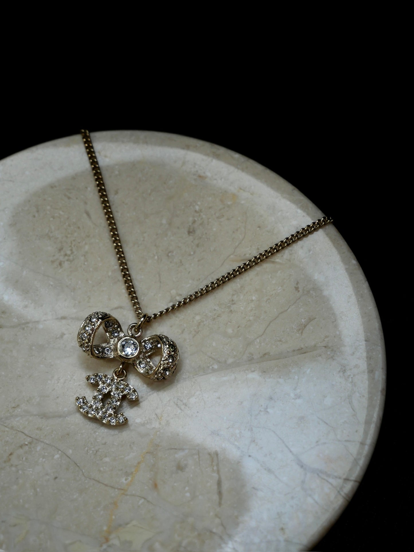 Chanel 2016 Crystal Bow CC Pendant Necklace