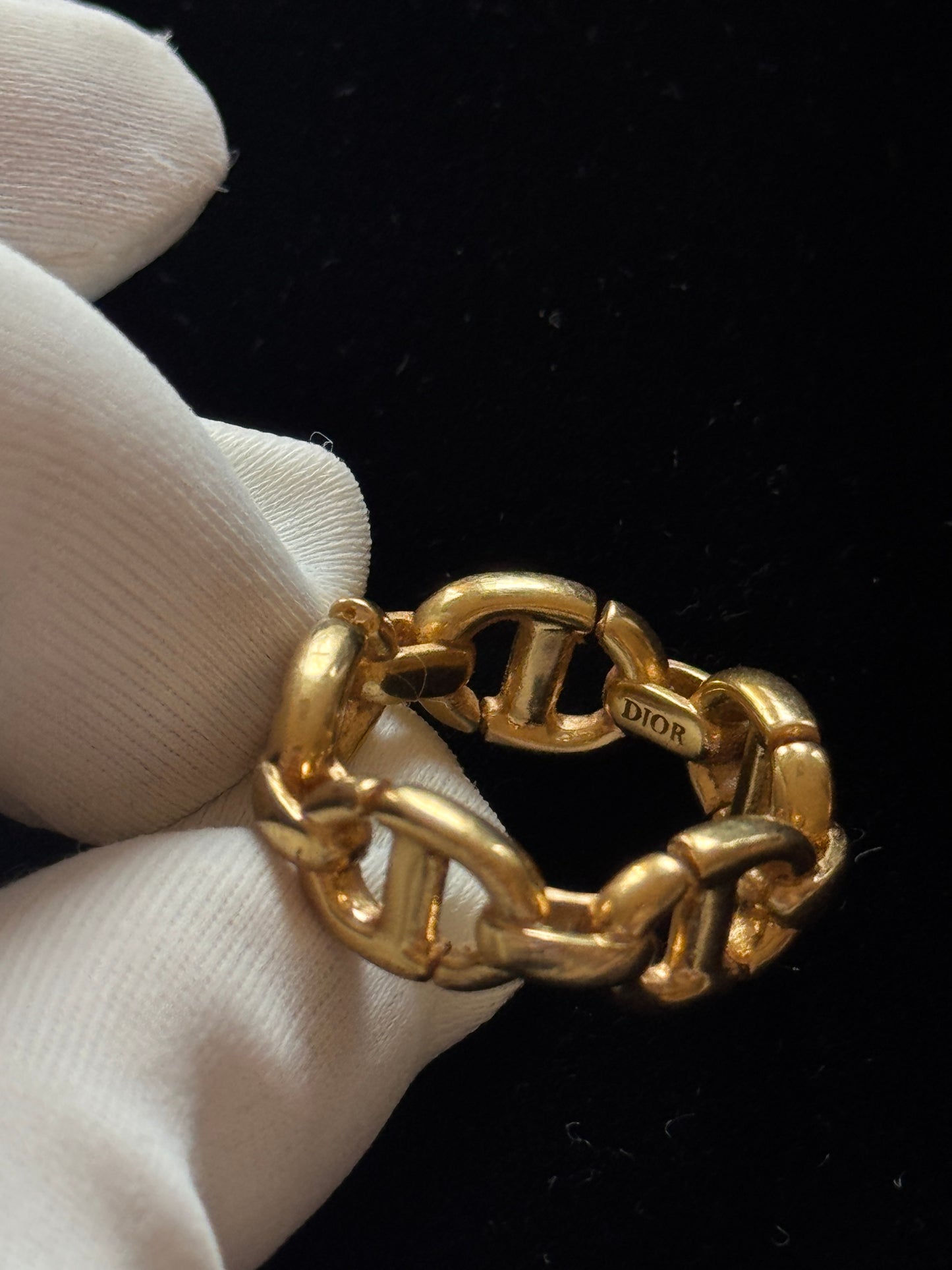 Christian Dior 2020s "Anchor Chain" CD Navy Gold-Finish Chain Link Ring